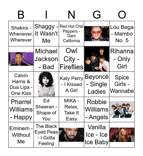 Song Bingo  Bingo Card