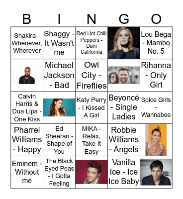 Song Bingo  Bingo Card