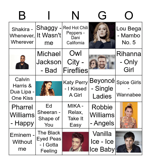 Song Bingo  Bingo Card