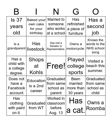Get to Know You Bingo Card