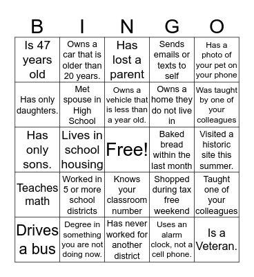 Get to Know You Bingo Card