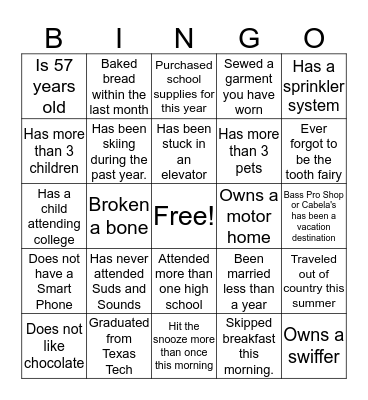 Get to Know You Bingo Card