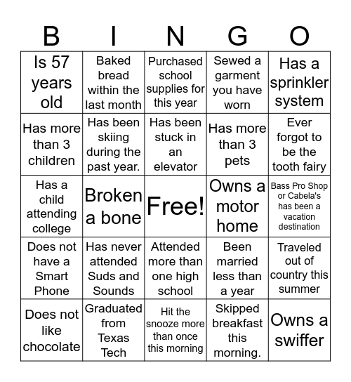 Get to Know You Bingo Card