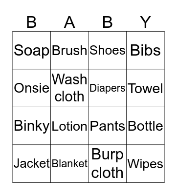Baby Bingo Card
