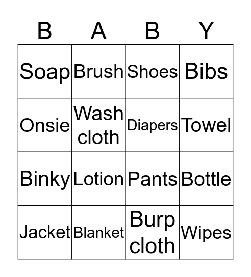 Baby Bingo Card