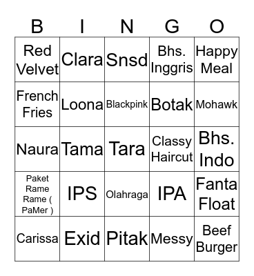 Tara Ganteng. Bingo Card