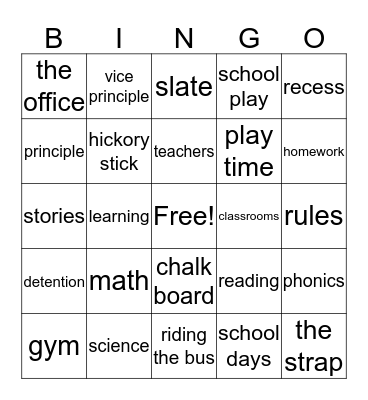SCHOOL DAYS Bingo Card