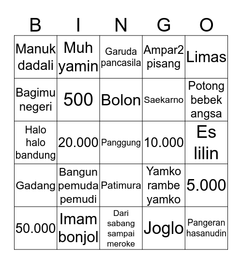 BINGO DEMI PULSA Bingo Card