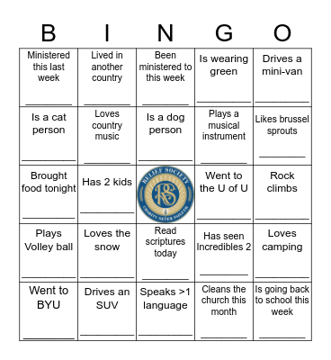 Relief Society Bingo Card