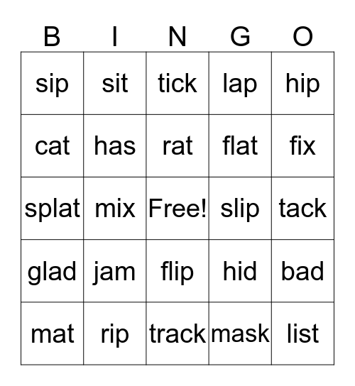 Short a and Short i Bingo Card