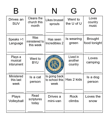 Relief Society Bingo Card