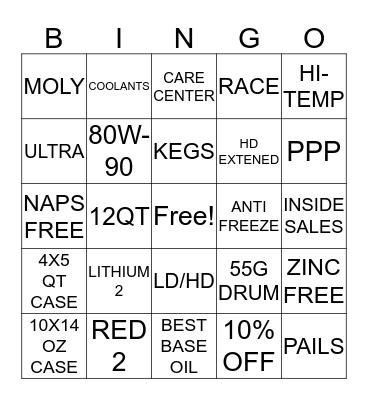 PERFORMANCE PLUS Bingo Card