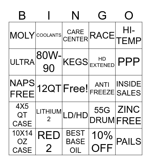 PERFORMANCE PLUS Bingo Card