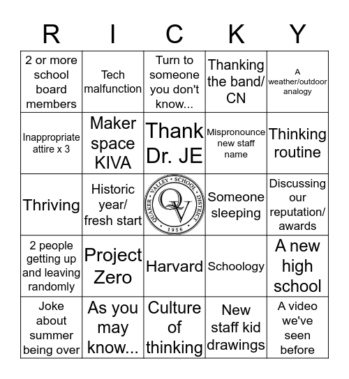 QV Opening Day Bingo Card