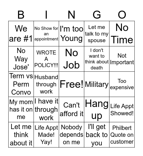 !LIFE BINGO! Bingo Card