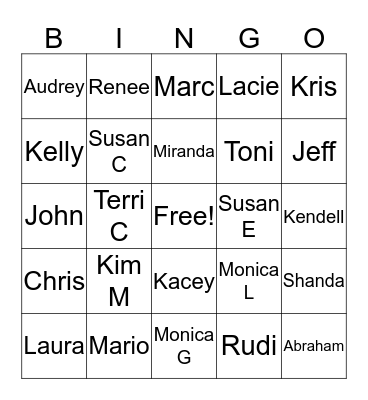 I appreciate YOU!! Bingo Card