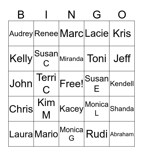 I appreciate YOU!! Bingo Card