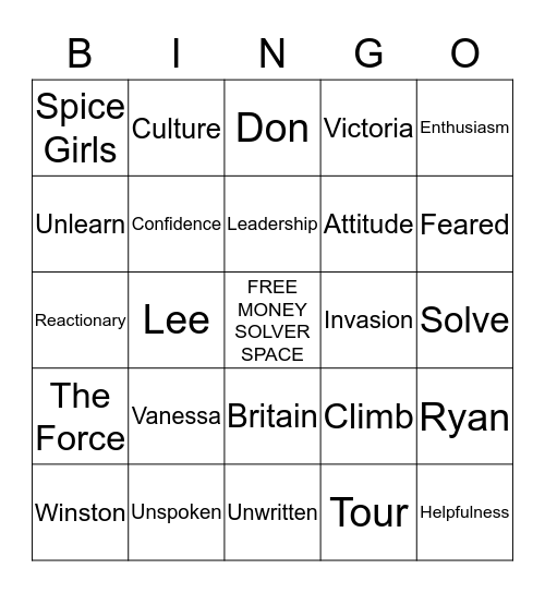 #Attitude&Culture Bingo Card