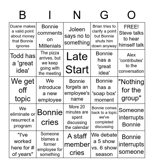 Staff Retreat Bingo Card