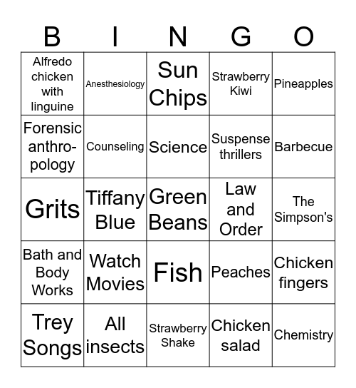 Elizabeth & Co. Sweet 16 Bingo Card