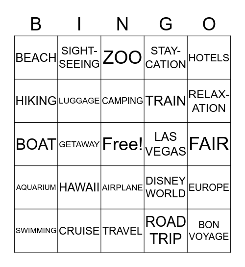 SUMMER VACATION Bingo Card