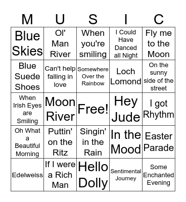 Music Bingo in the mood  Bingo Card