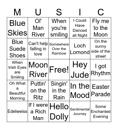 Music Bingo in the mood  Bingo Card
