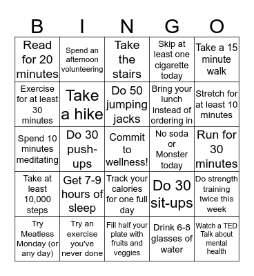 Fit NinJA Bingo Card