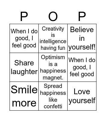 POP OF POSITIVITY Bingo Card