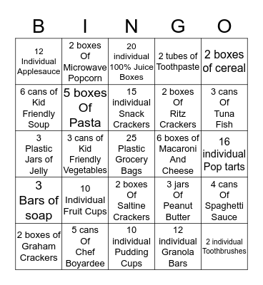 FOOD DRIVE BINGO Card