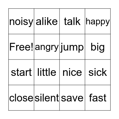 Synonym Bingo Card