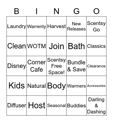 Scentsy Bingo PArty Bingo Card