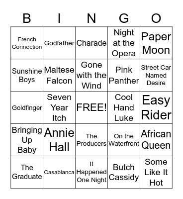 Classic Movie Bingo Card