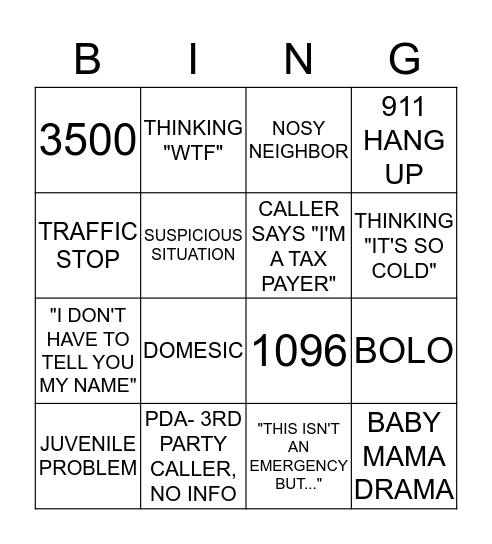 DISPATCHER BINGO  Bingo Card