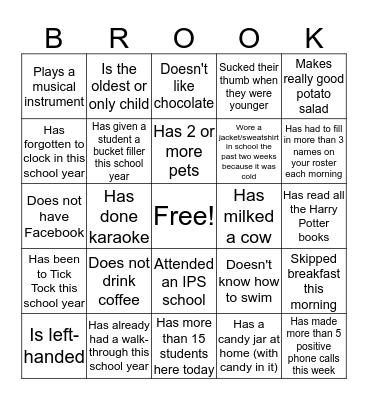 Brookside Bingo Card