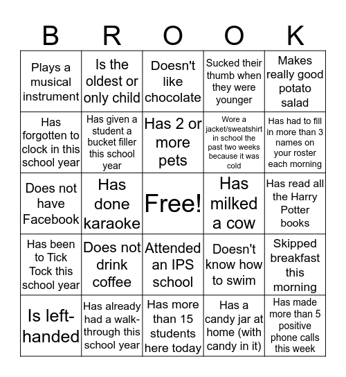 Brookside Bingo Card