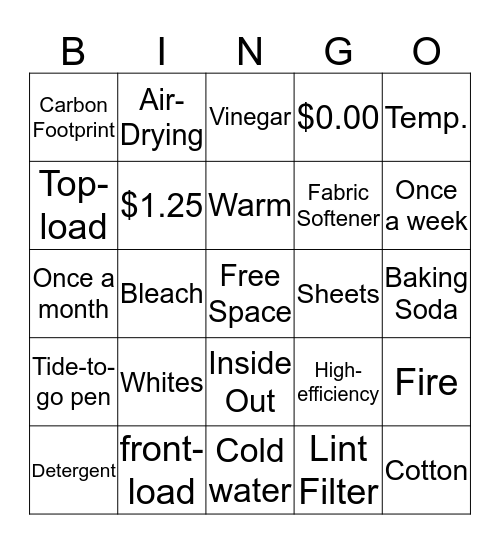 Laundry Bingo  Bingo Card