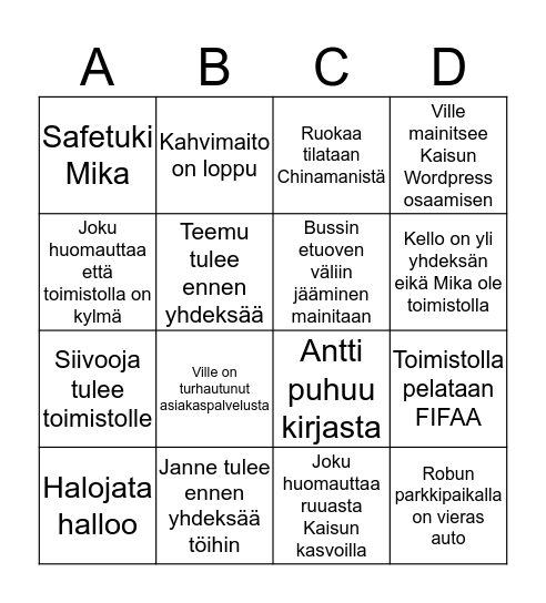 Toimistobingo Card