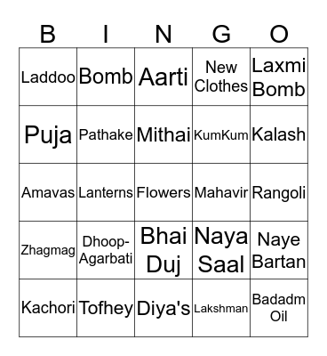 !! Shubh Deepawali !! Bingo Card