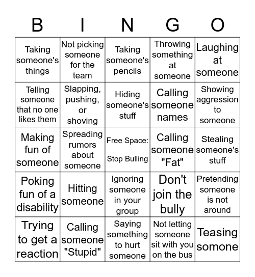 Bullying  Bingo Card