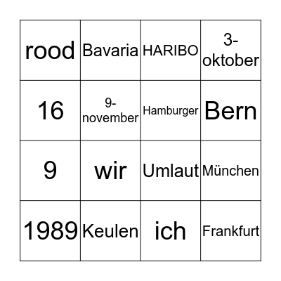 Kennismakingsbingo Duits (klas 2 VWO) Bingo Card