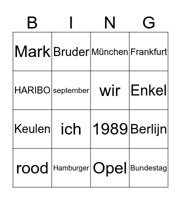 Kennismakingsbingo Duits (klas 2 VWO) Bingo Card