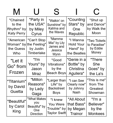 Chorus Class Rocks! Bingo Card