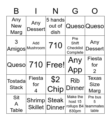 Salsa's Bingo Blast! Bingo Card