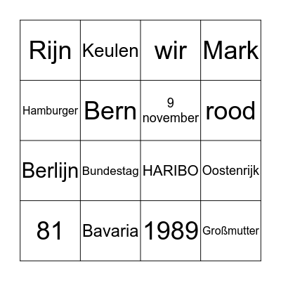 Kennismakingsbingo Duits (klas 2 VWO) Bingo Card