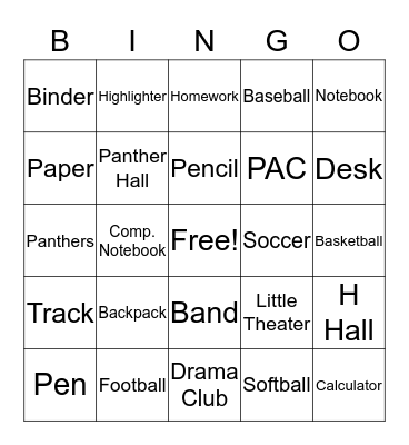 Welcome Back! Bingo Card