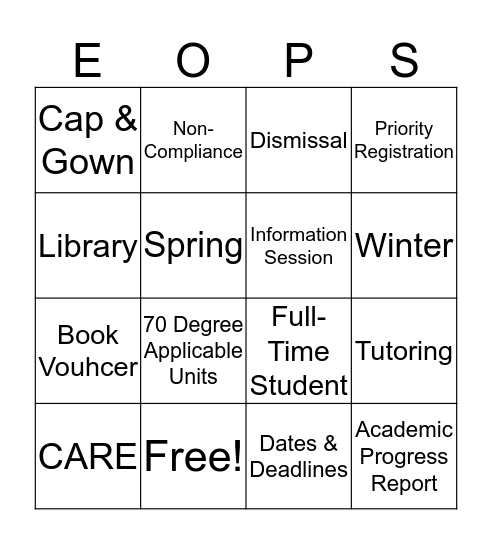 EOPS Info Session Bingo Card