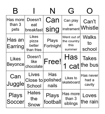Get to Know You BINGO Card