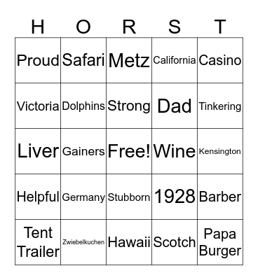 Dad's 90th Bingo Card