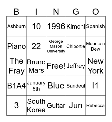 Soo's Trivia Bingo Card
